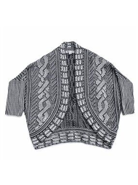 Larry Levine Black & White Open Knit Cardigan | Size Large
